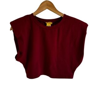Daisy Cropped Muscle Tee Trendy Casual Top‎ Burgundy Red Sleeveless Small